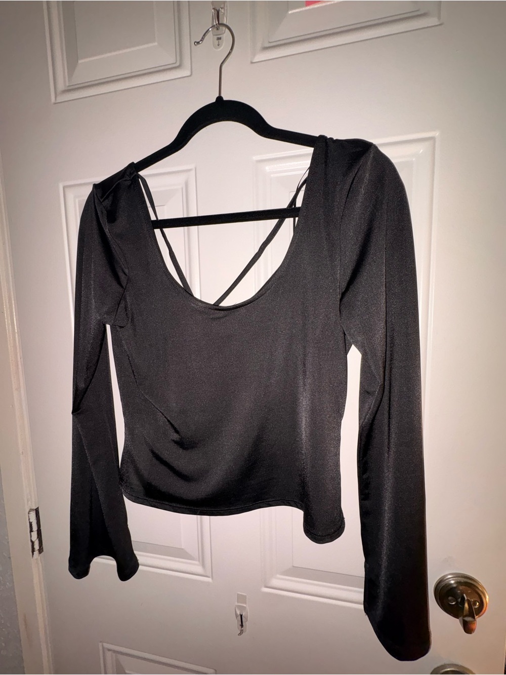 Topshop Black Long-Sleeve Scoop Neck Top with Strappy Back
